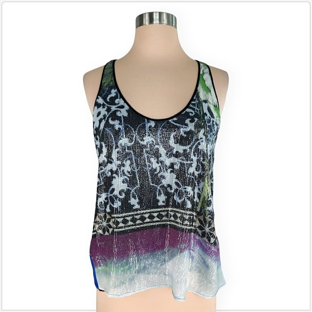 Clover Canyon Colorful Sequin Patterned Print Sleeveless Racerback Tank Top XS